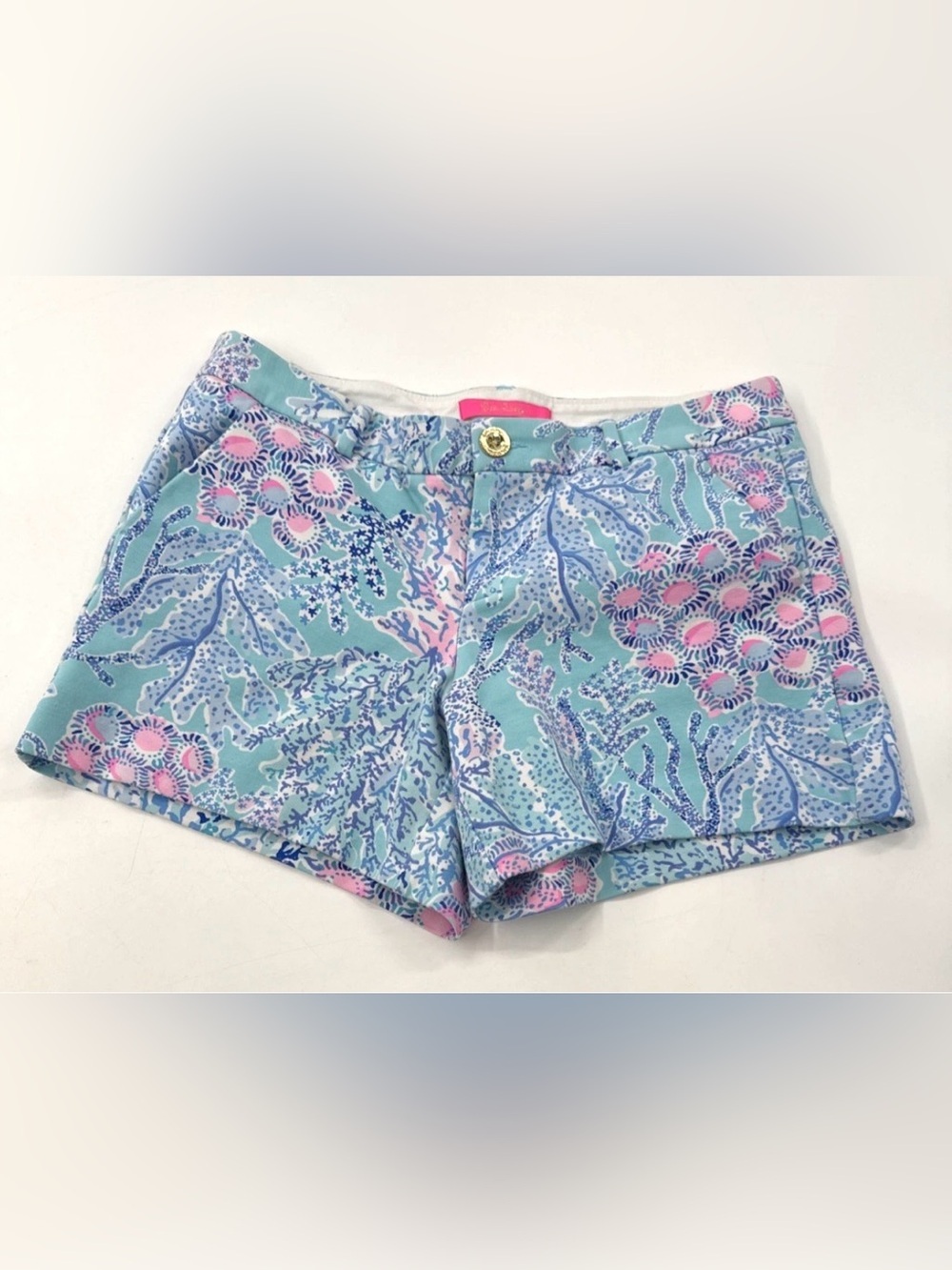 Lilly Pulitzer Shorts Womens 6 Walsh Sea Me Coral Reef Chino Tropical Blue Pink